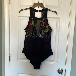 WOMEN’S Black Tropical Monokini One Piece Bathing Suit Size XL